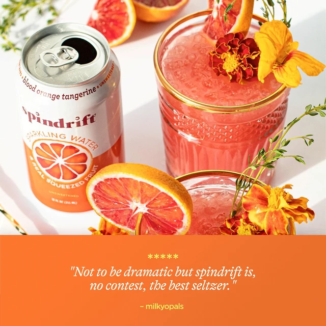 Alt view image 3 of 7 - Spindrift Sparkling Water, Blood Orange Tangerine Flavored, Real Squeezed Fruit, 12fl oz, 8 Count, No Sugar Added, 12 Calories per Can