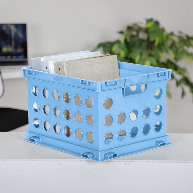 Alt view image 5 of 6 - Sterilite File Crate, Blue, Versatile Plastic Storage Bin with through Handles, Fits Letter and Legal-sized Hanging Files, Stackable
