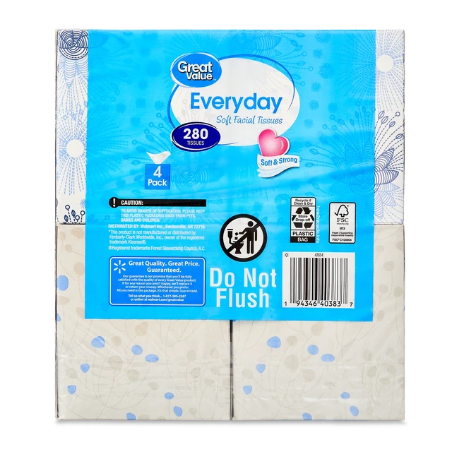 Alt view image 3 of 6 - Great Value Everyday Soft Facial Tissues, 2-Ply, 70 Tissues per Cube, 4 Cubes