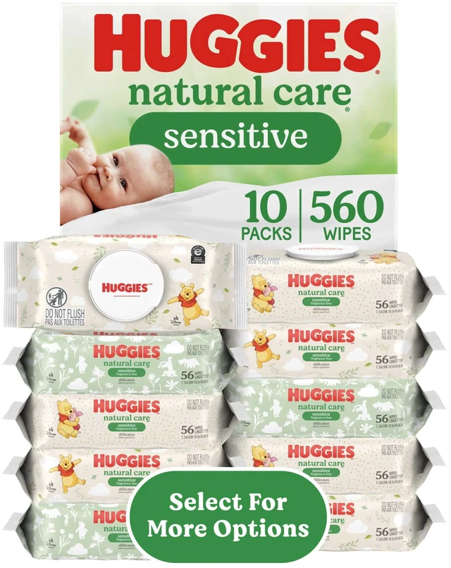 Main image of Huggies Natural Care Sensitive Fragrance-Free Unscented Baby Wipes, 10 Packs, 560 Wipes