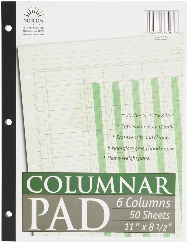 Main image of Norcom Columnar Ledger Pad 6 Columns 8.5"x11" Letter Size 50 Sheets