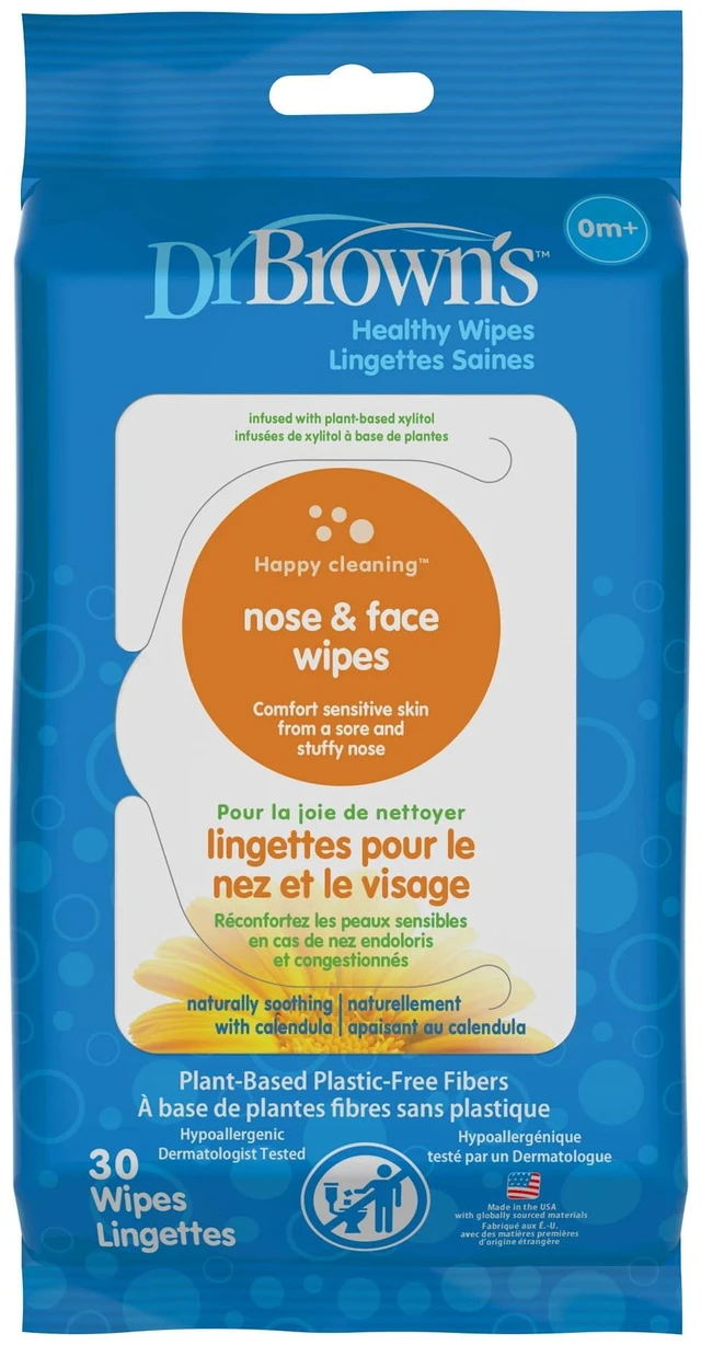 Main image of Dr. Brown's Nose and Face Healthy Wipes, Hypoallergenic for Sensitive Skin, Safe Cleaning and Moisturizing for Babies and Toddlers, 30 Count, 1-Pack