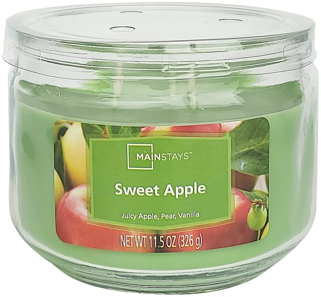 Main image of Mainstays Sweet Apple 3-Wick Glass Jar Candle, Green, 11.5 oz