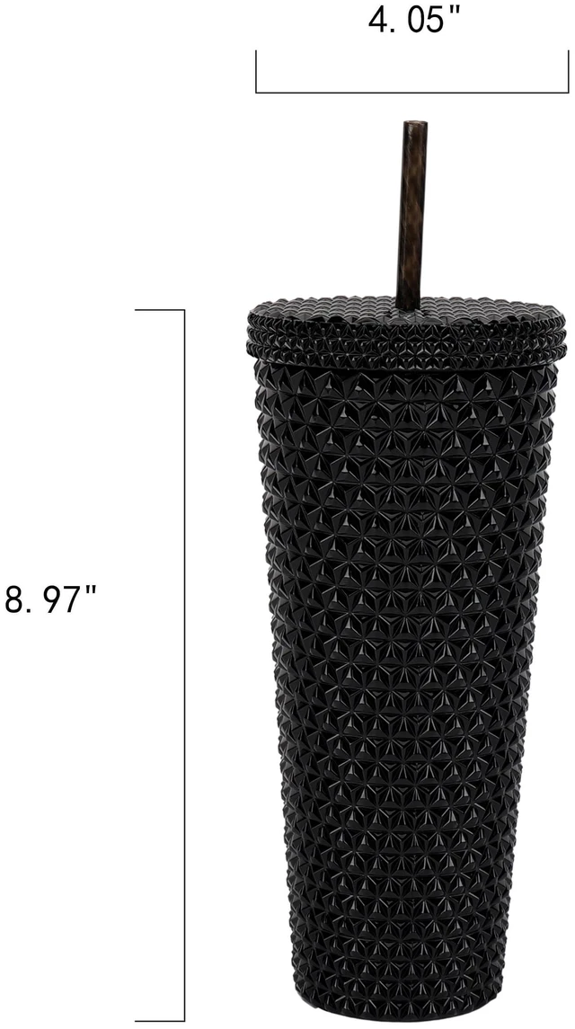 Alt view image 5 of 6 - Mainstays 26oz Plastic Double Wall Insulated Iridescent Textured Tumbler with Straw, Black