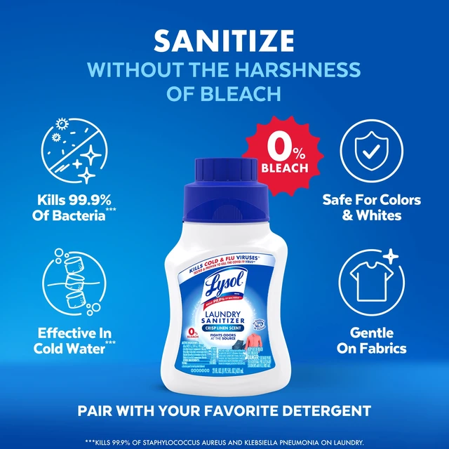 Alt view image 6 of 6 - Lysol Laundry Sanitizer Additive, Crisp Linen, 21 fl oz, Sanitizing Liquid for Clothes and Linens