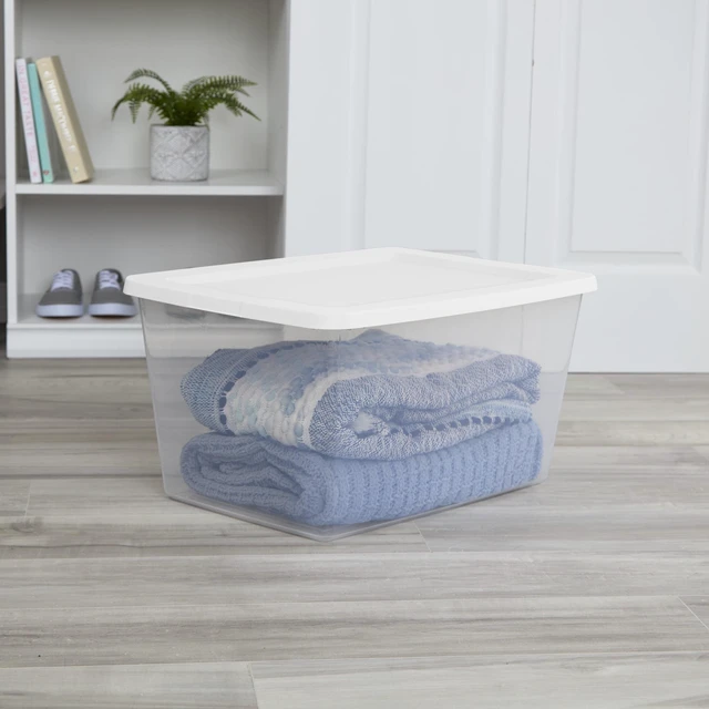Alt view image 3 of 6 - Sterilite 58 Quart Medium Clear Plastic Storage Bin with Snap-On Lid, White