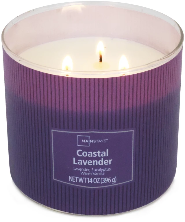 Main image of Mainstays Coastal Lavender 3-Wick Decorative Wrap Candle, 14oz