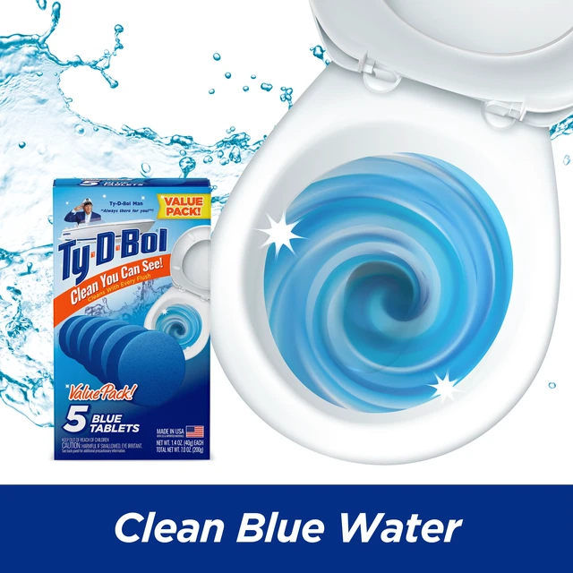 Alt view image 3 of 5 - Ty-D-Bol Toilet Bowl Cleaner Tablets, Unscented, 5 Blue Tablets