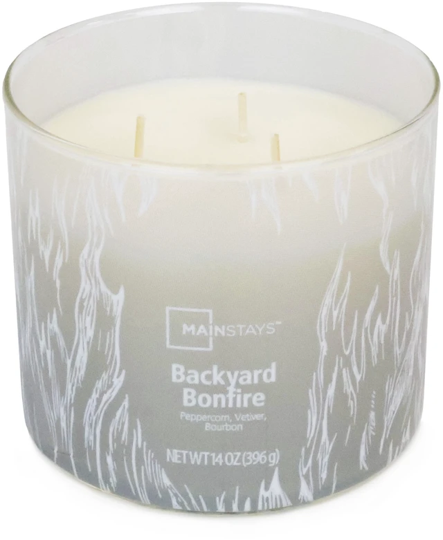 Alt view image 6 of 6 - Mainstays 3-Wick Ombre Wrap Backyard Bonfire Scented Jar Candle 14oz