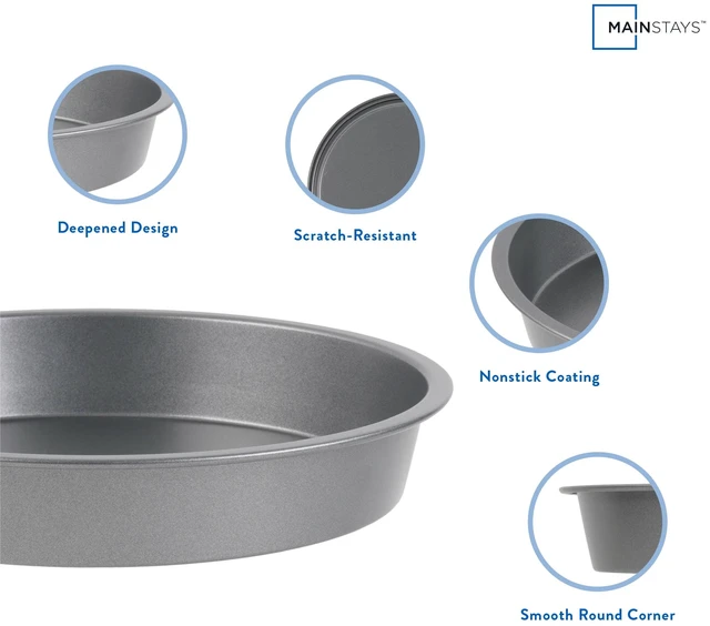Alt view image 4 of 6 - Mainstays 9" x 9" Round Nonstick Steel Cake Pan, 3 Pack, Dark Gray