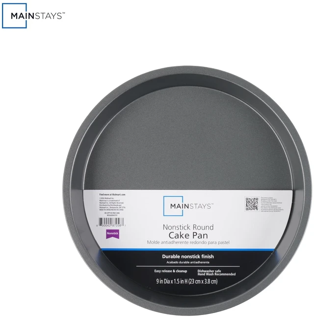 Alt view image 2 of 6 - Mainstays 9" x 9" Round Nonstick Steel Cake Pan, 3 Pack, Dark Gray