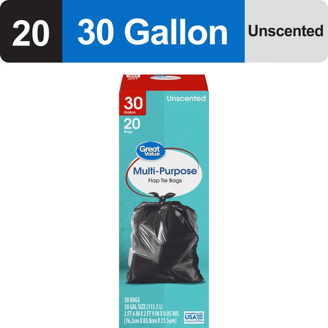 Alt view image 3 of 6 - Great Value 30-Gallon Large Flap Tie Trash Bags, 20 Count