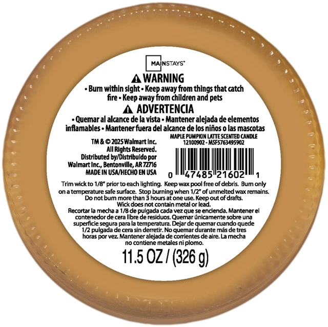 Alt view image 4 of 5 - Mainstays 3-Wick Glass Jar Candle, Maple Pumpkin Latte, 11.5oz