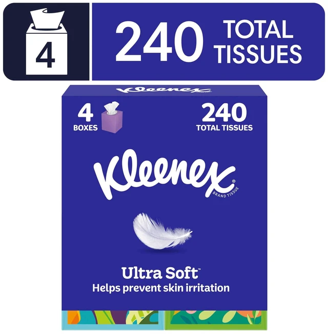 Main image of Kleenex Ultra Soft 3-Ply Cube Box Facial Tissues, 4 Pack (240 Tissues)