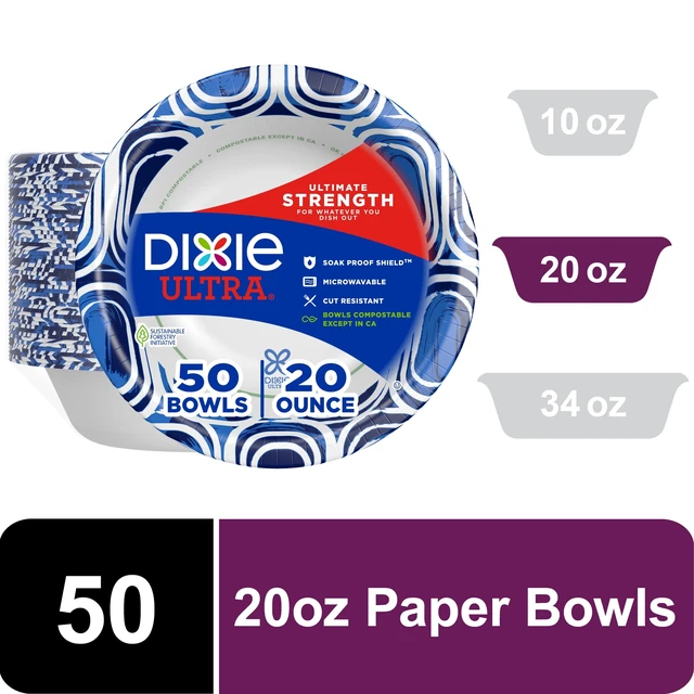 Main image of Dixie Ultra 20 oz Disposable Paper Bowls, Multi-Color, 50 Count