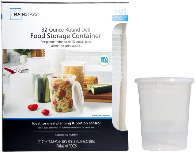 Main image of Mainstays 32oz Clear Plastic Deli Containers, 40-Piece