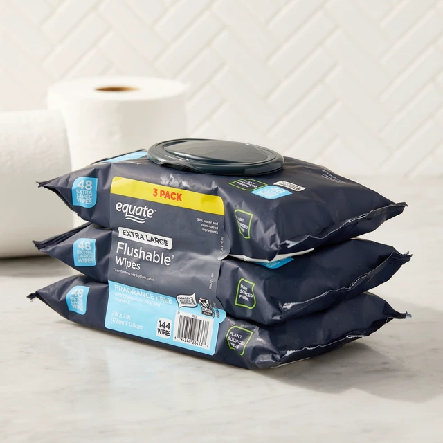 Alt view image 5 of 5 - Equate Extra Large Flushable Wet Wipes Fragrance Free 144 Wipes 3 Pack