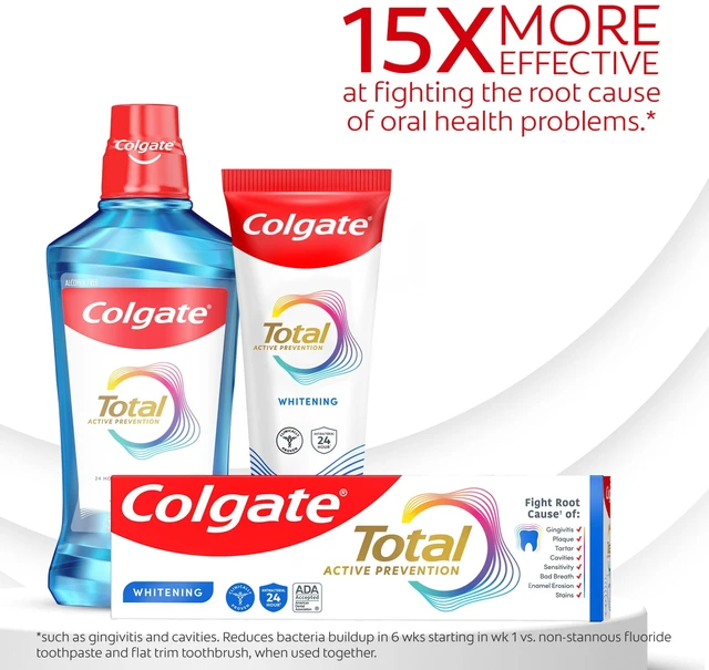 Alt view image 6 of 6 - Colgate Total Active Prevention Whitening Toothpaste, Mint, 2 Pack, 5.1oz
