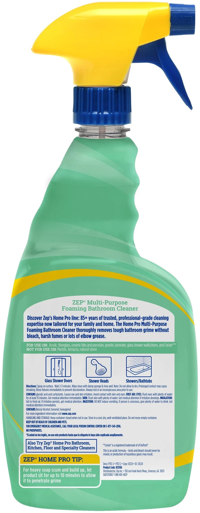 Alt view image 3 of 6 - Zep Home Pro 32oz Multi-Purpose Foaming Bathroom Cleaner