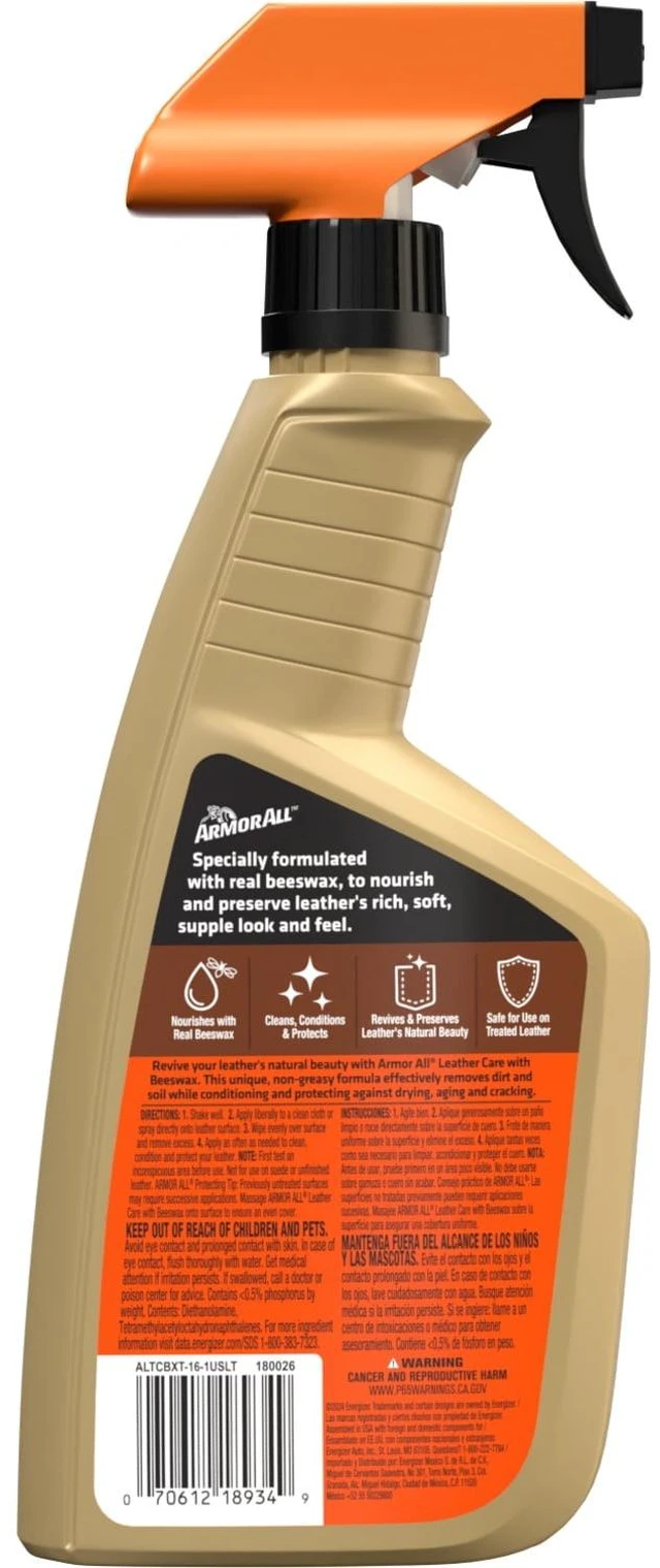 Alt view image 5 of 5 - 16fl oz Armor All Leather Care with Beeswax Automotive Spray, Car Cleaning and Protectant