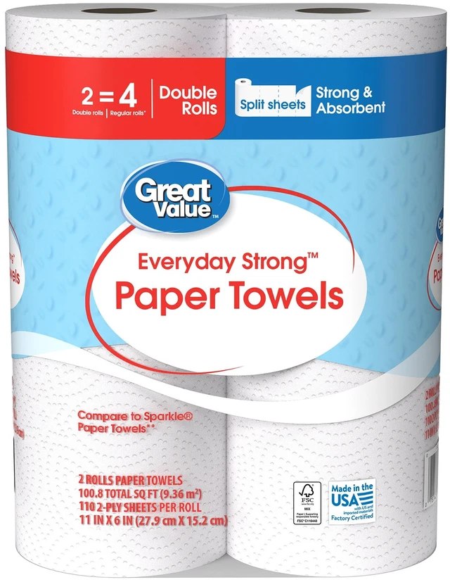 Alt view image 6 of 6 - Great Value Everyday Strong Paper Towels, 2 Double Rolls