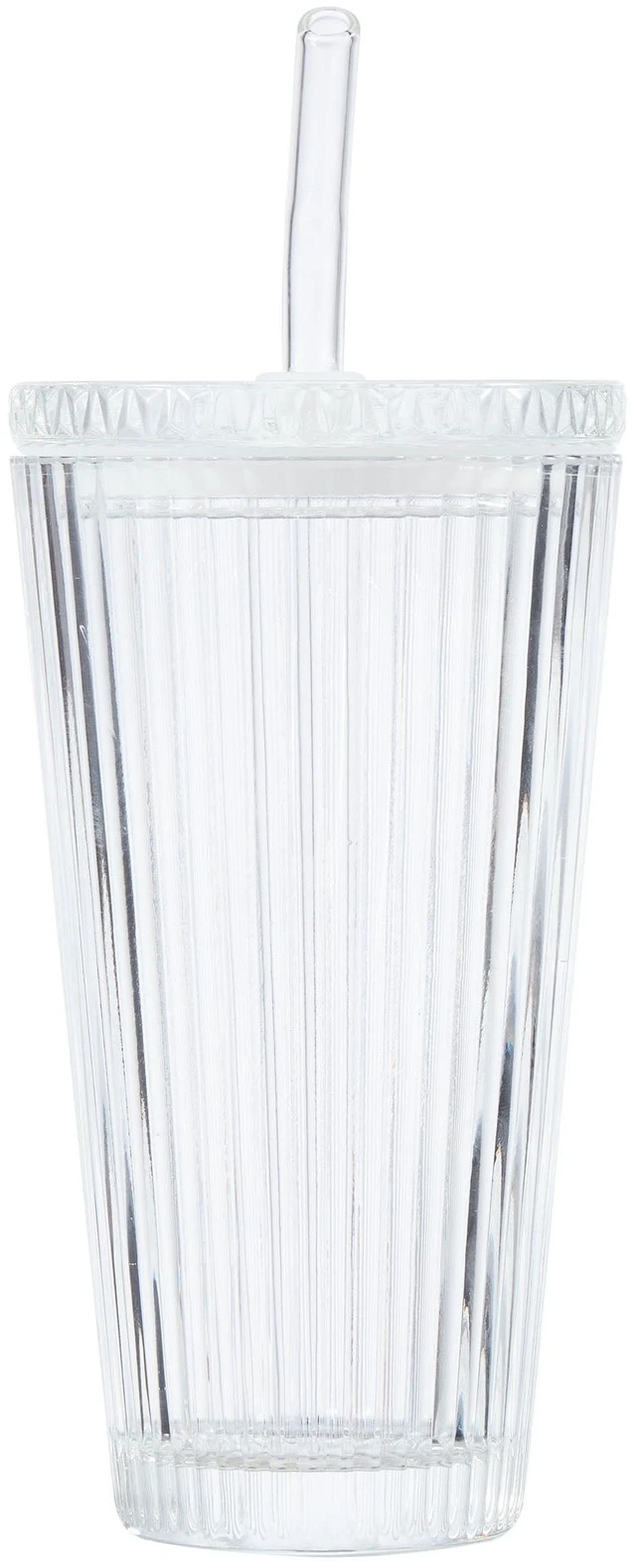 Main image of Better Homes & Gardens 21 oz Ribbed Glass Tumbler with Glass Lid and Straw