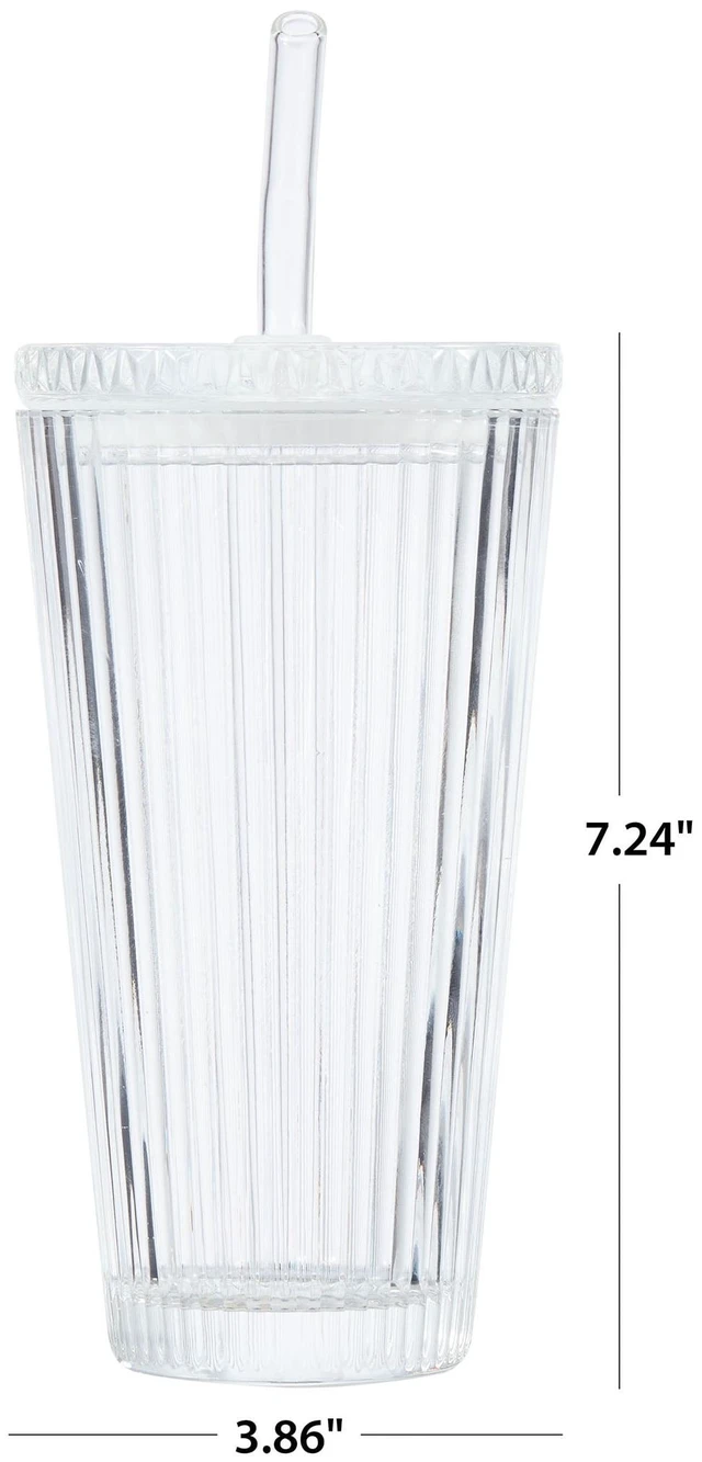 Alt view image 2 of 6 - Better Homes & Gardens 21 oz Ribbed Glass Tumbler with Glass Lid and Straw