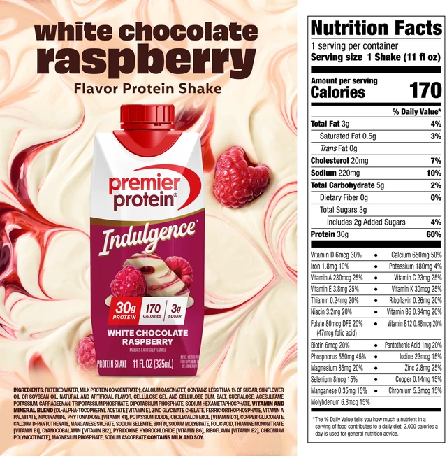 Alt view image 3 of 5 - Premier Protein Indulgence Protein Shake, White Chocolate Raspberry, 30g Protein, 11 fl oz, 4 Ct