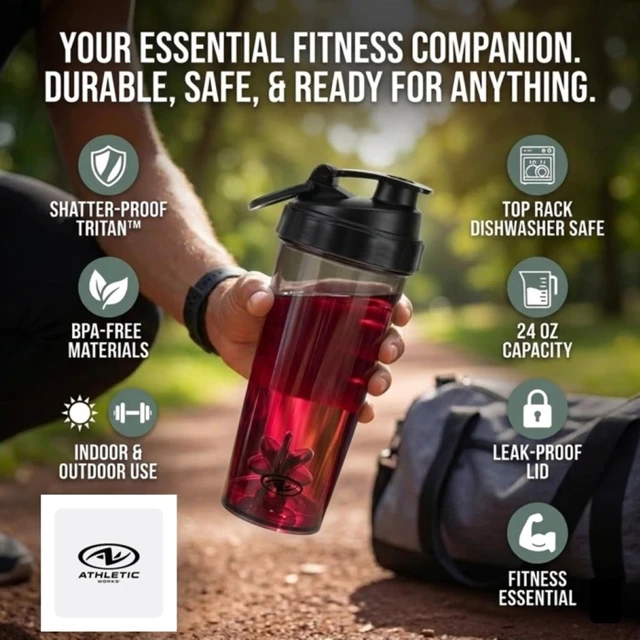 Alt view image 6 of 7 - 24oz Athletic Works Black Shaker Bottle - Tritan BPA-Free Leak-Proof