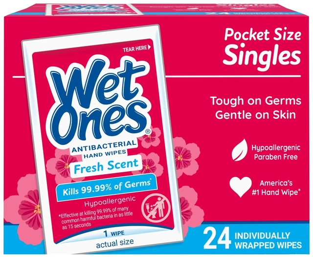 Alt view image 4 of 6 - Wet Ones Antibacterial Hand Wipes, Fresh Scent, 2 Pack, 24 Count Individually Wrapped