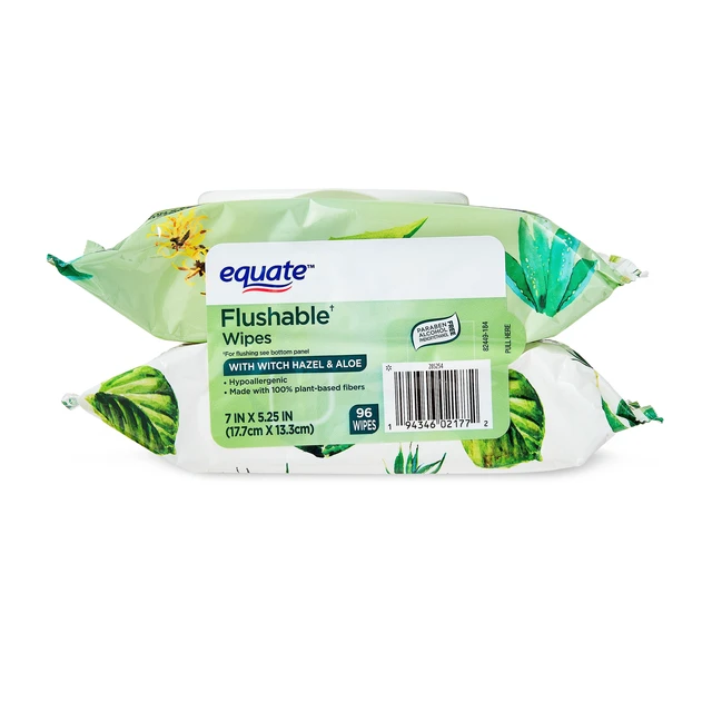 Alt view image 3 of 5 - Equate Flushable Wet Wipes Witch Hazel & Aloe, 96 Wipes, 2 Pack