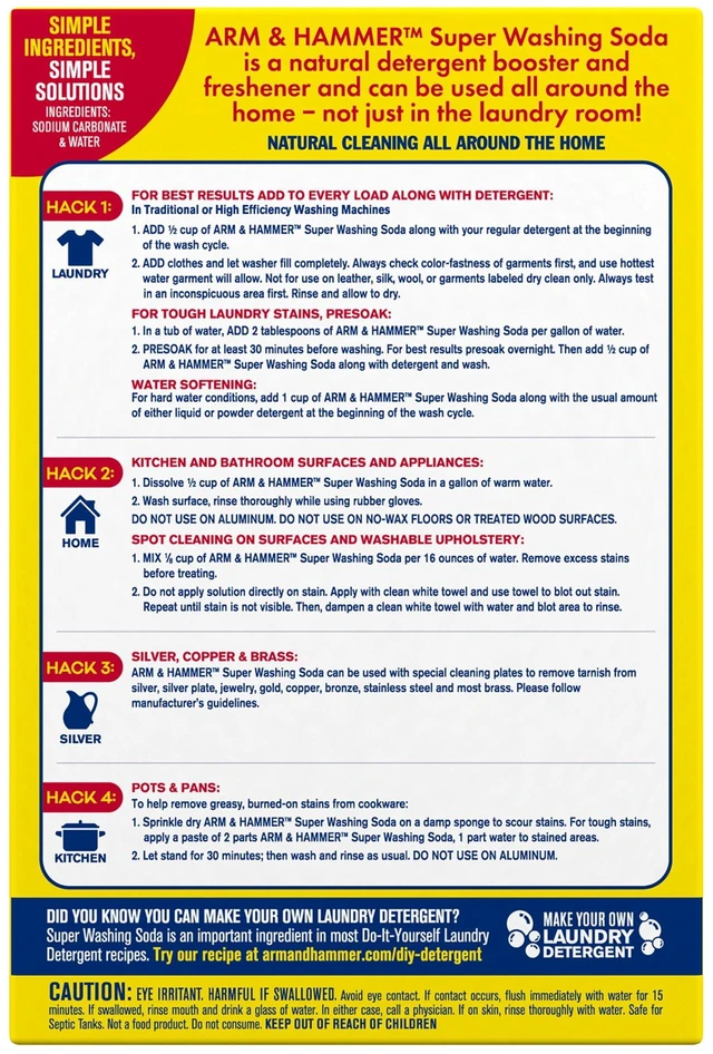 Alt view image 3 of 5 - ARM & HAMMER Super Washing Soda Powder 55oz Laundry Detergent Booster & Household Cleaner