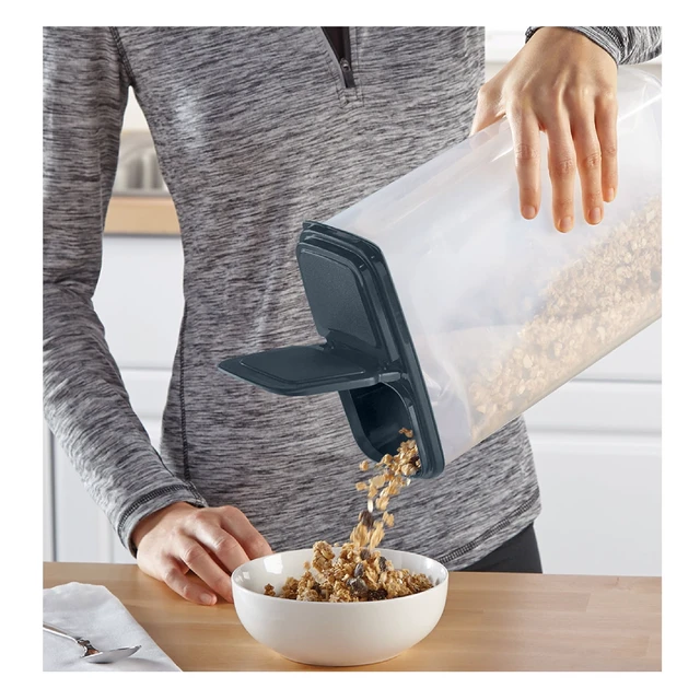 Alt view image 4 of 6 - Mainstays Plastic Small Cereal Dispenser, Clear Gray Lid, 16-Cups, 7.25 x 4 x 11.25 Inches