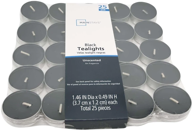 Main image of Mainstays Tealight Candles, Unscented, Black, Indoor/Outdoor, 25 Count