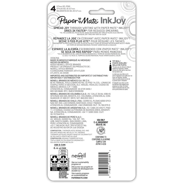 Alt view image 2 of 5 - Paper Mate InkJoy Gel Pens, Medium (0.7mm) Point, Retractable, Candy Pop Colors, 4 Count
