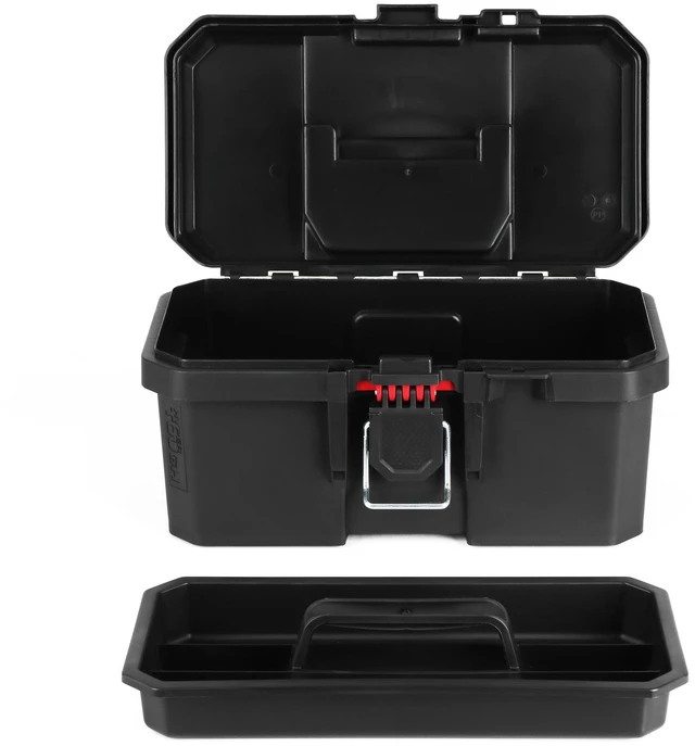 Alt view image 2 of 5 - Hyper Tough 13 in Heavy-Duty Resin Toolbox with Foldable Handle and Padlock Compatibility