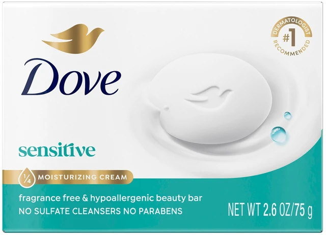 Main image of Dove Beauty Bar Soap for Sensitive Skin, Fragrance Free, Hypoallergenic, 2.6oz