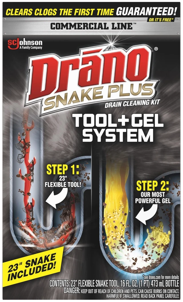 Main image of Drano Snake Plus Drain Cleaning Kit with Gel Drain Clog Remover 16fl oz and Snake Plus Tool 23in, Commercial Line