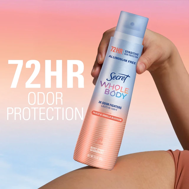 Alt view image 5 of 5 - Secret Whole Body Deodorant Spray for Women, 72HR Odor Protection, Peach & Vanilla Scent, Aluminum Free, 1.0oz
