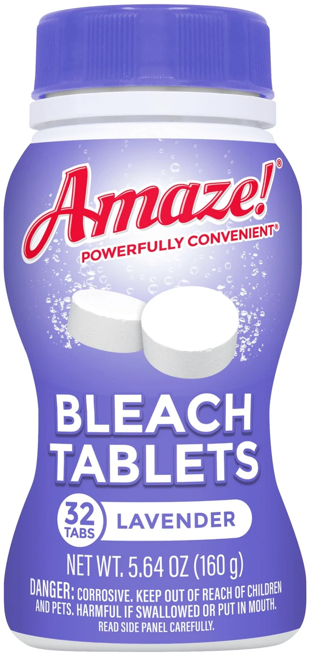 Main image of Amaze Ultra-Concentrated Bleach Tablets for Laundry & Home Cleaning, Lavender Scent, 32 Count