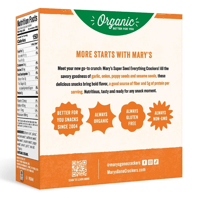 Alt view image 4 of 6 - Mary's Gone Crackers Super Seed Everything Crackers, Organic, Gluten Free, 4 oz