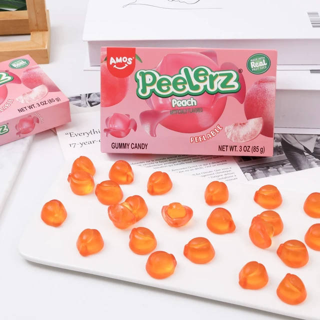 Alt view image 2 of 5 - AMOS Peelerz Peach Theatre Box Gummy Candy, Gluten, Milk and Nut Free, 3Oz, 1Count
