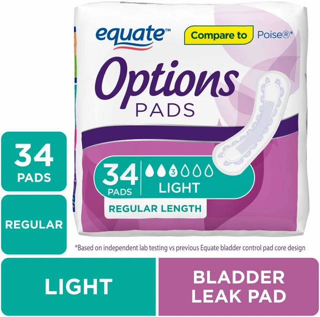Main image of Equate Options Women's Incontinence Pads Size 3, Light Absorbency, Regular Length, 34 Count