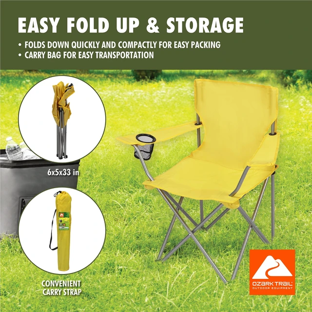 Alt view image 6 of 6 - Ozark Trail Quad Folding Camp Chair with Cup Holder, Yellow Gold
