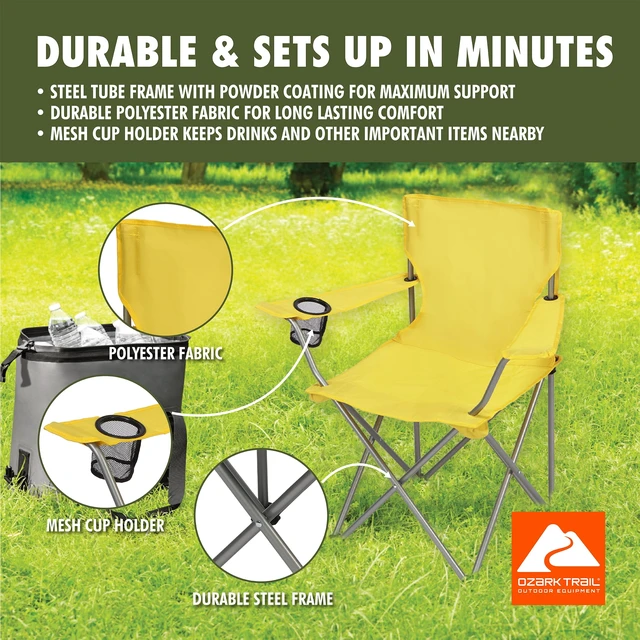 Alt view image 3 of 6 - Ozark Trail Quad Folding Camp Chair with Cup Holder, Yellow Gold