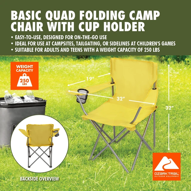Alt view image 4 of 6 - Ozark Trail Quad Folding Camp Chair with Cup Holder, Yellow Gold