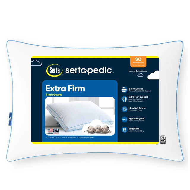 Alt view image 4 of 6 - Sertapedic Extra Firm Standard/Queen Hypoallergenic Bed Pillow (2-Pack)