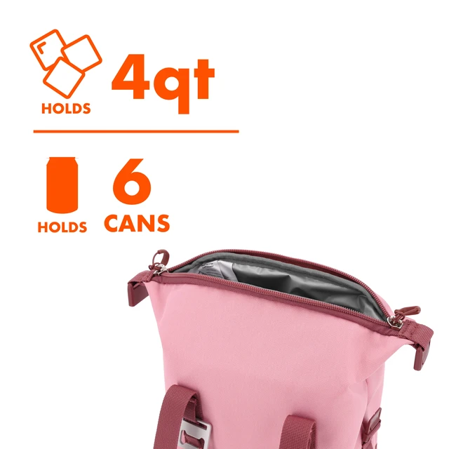Alt view image 5 of 5 - Ozark Trail Folding 6-Can 4qt Soft-Sided Cooler with Built-In Bottle Opener, Rose