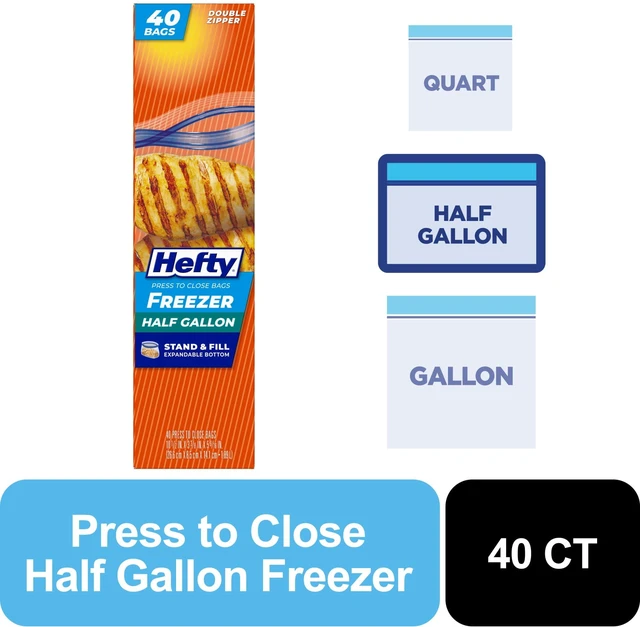 Main image of Hefty Press to Close Half Gallon Freezer Bags, 40 Count
