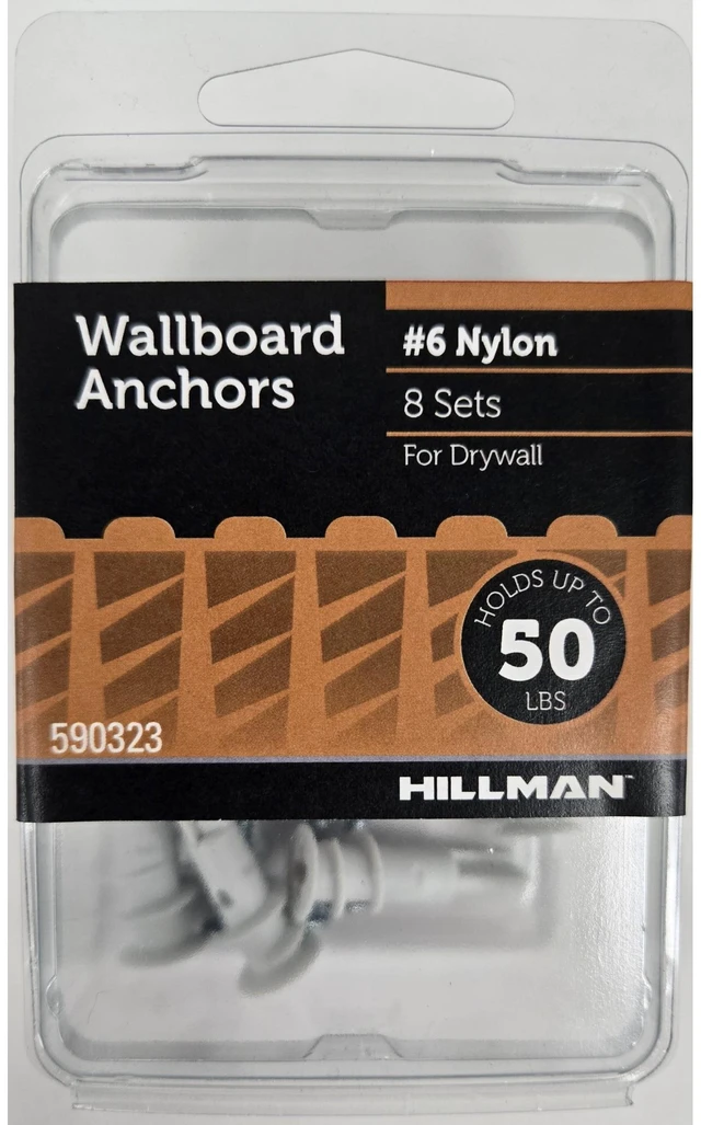 Main image of Hillman #6 Nylon Drywall Anchor Screws, Pan Head Phillips, 50 lb., White, 8 Pack